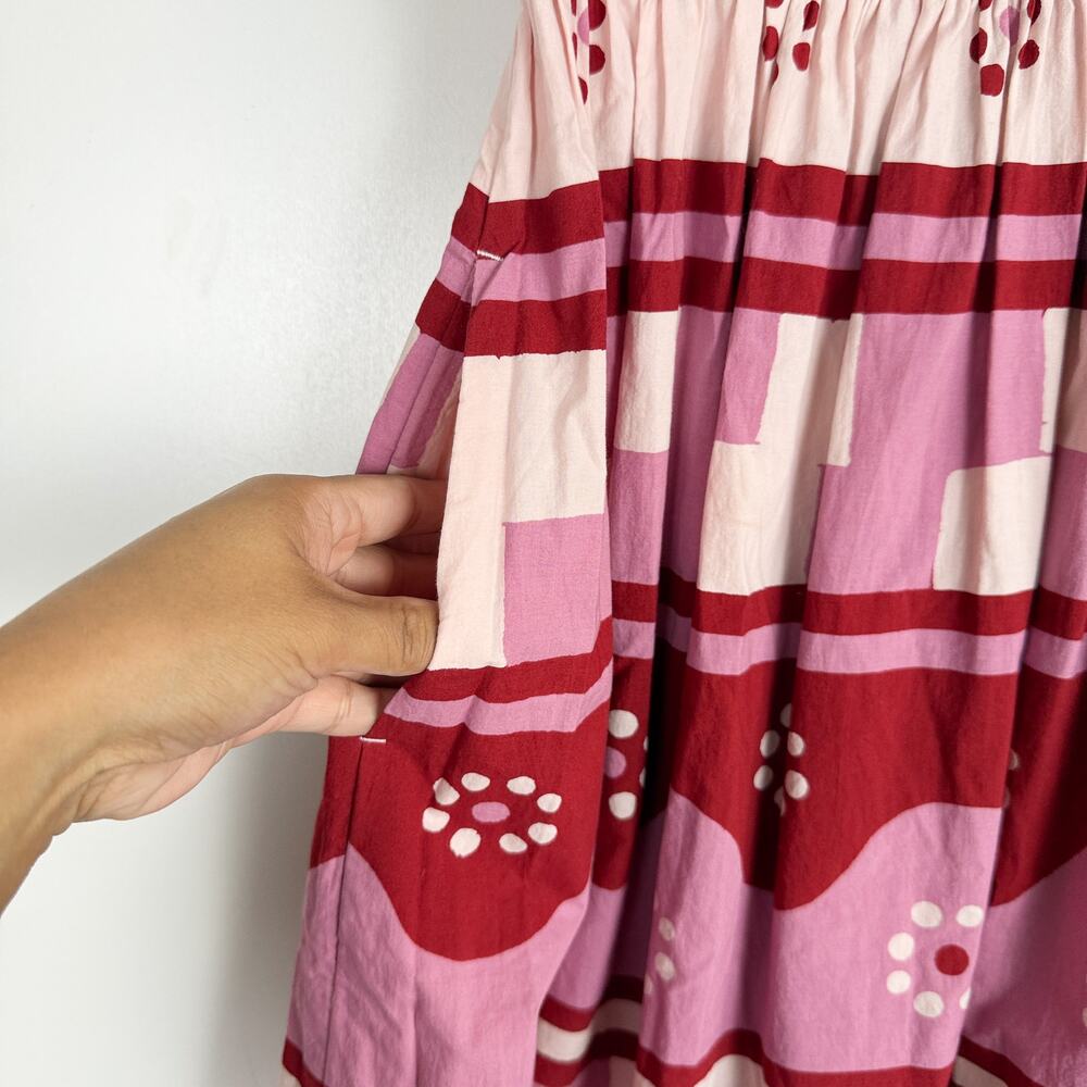 Madewell Theo Sleeveless Shirred Midi Dress in Geodaisy Batik Pink Red - M - Picture 4 of 11